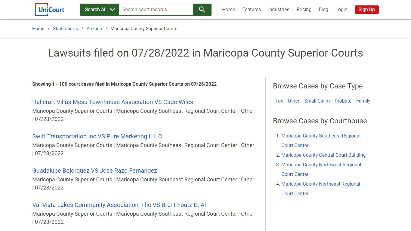 Lawsuits filed on 07/28/2022 in Maricopa County Superior Courts